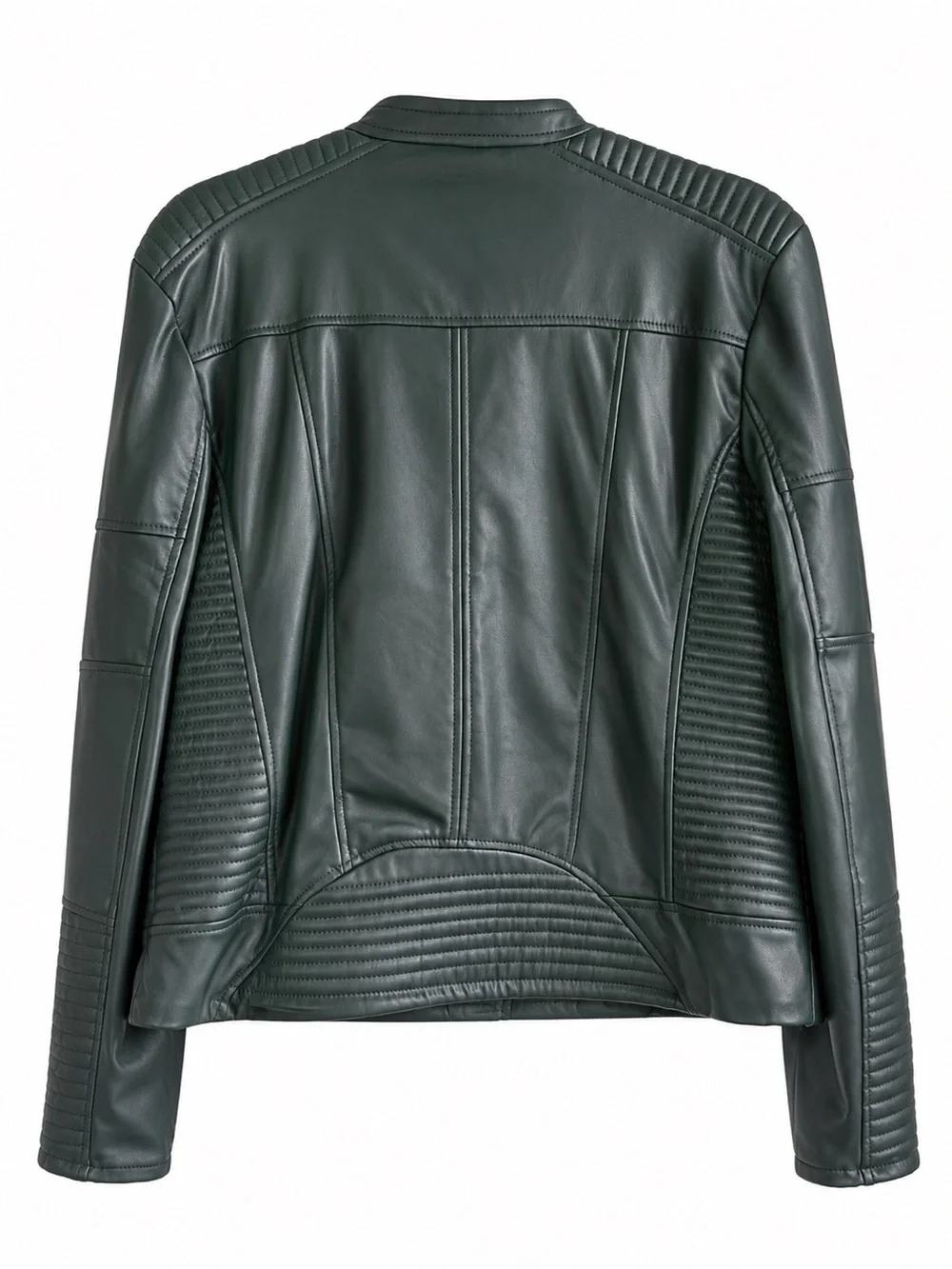 Philosophy Dark Green Faux Leather Moto Jacket Quilted Gold Zip Women’s - Picture 2 of 10